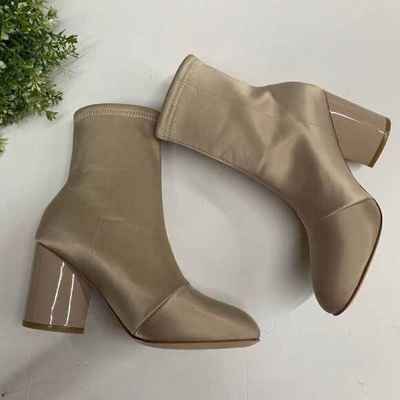 $395 Opening Ceremony Dylan Satin Leather Booties 35EU 5US Tan Champagne - Picture 6 of 11